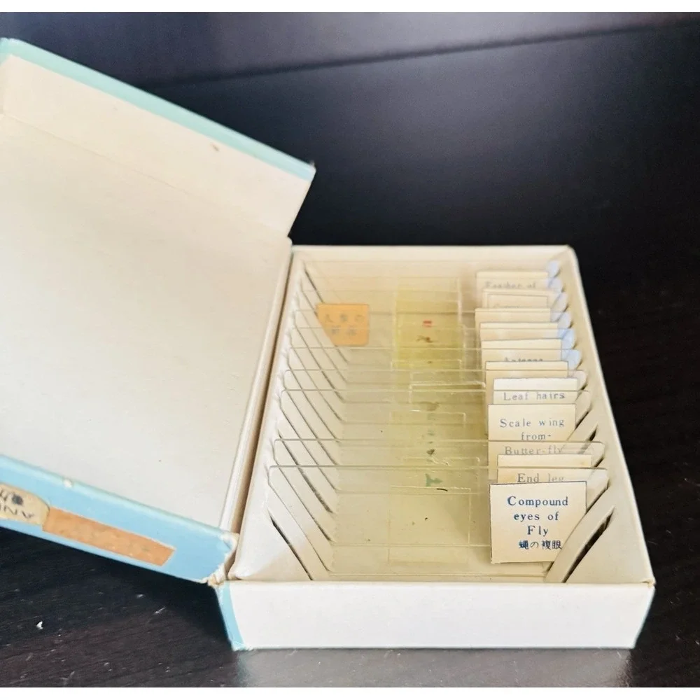 Vintage Japanese Prepared Microscope Slides– Mixed Plant / Animal Specimens 22pc